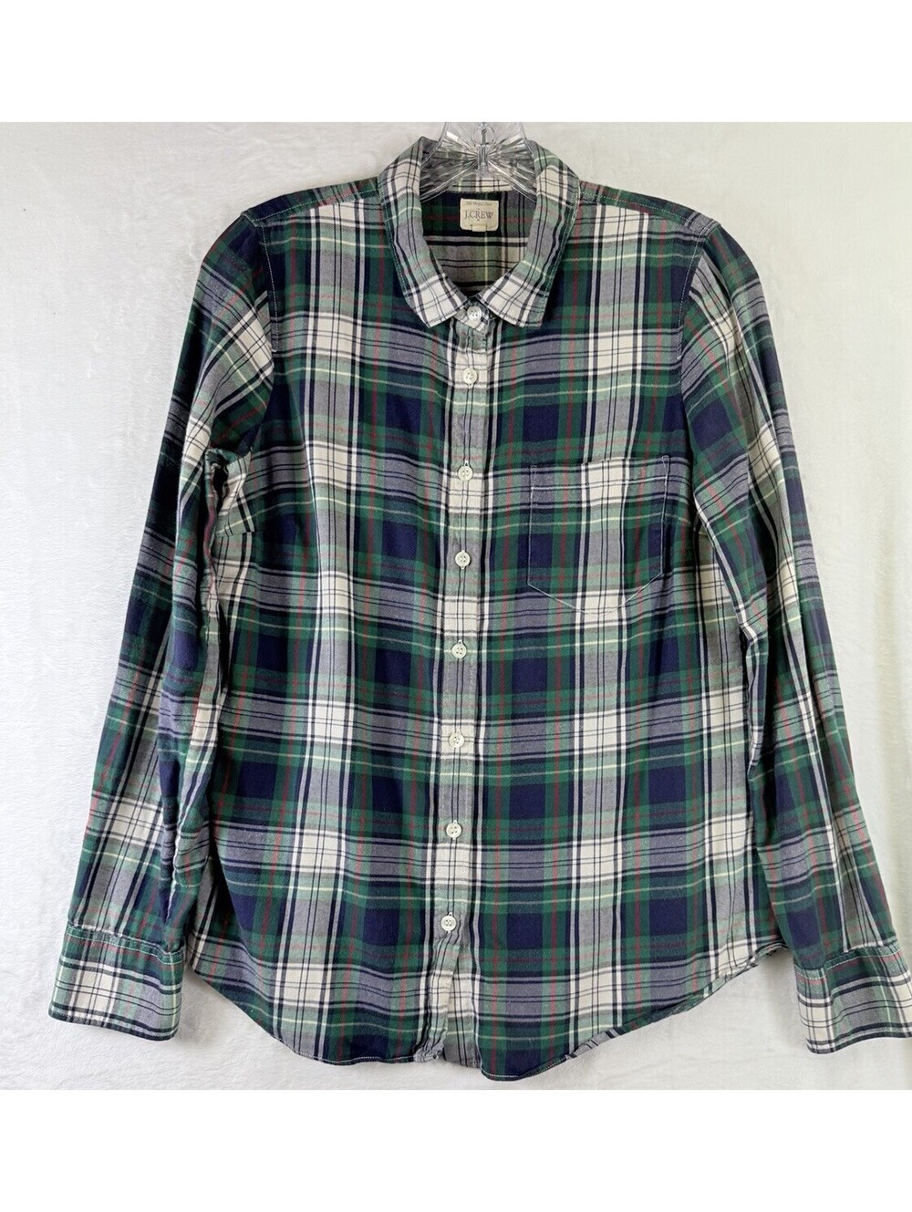 J Crew The Perfect Shirt Womens Small Green Plaid Flannel Top Button Down